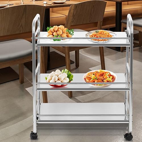 OHMG Desserte à roulettes,Chariot de Rangement à 3 Niveaux pour la Cuisine ou la buanderie avec roulettes,Étagère de Rangement avec poignée,Chambre,Chariot de Cuisine - Nail Gallerys