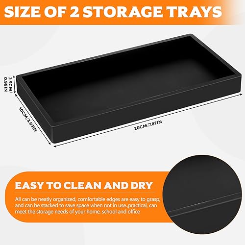 2 Pcs Plateau Decoratif Rectangulaire Noir, Plateaux Salle de Bain Cuisine, Plateau de Rangement en Silicone pour Cosmétiques, Bijoux, Maquillage, Coiffeuse (19,5 x 9,8 x 1,7 cm) - Nail Gallerys