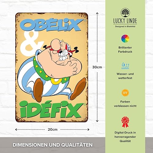ASTERIX et OBELIX Plaque décorative rétro en tôle - 20 x 30 cm (Obélix & Idefix (assis) - Nail Gallerys