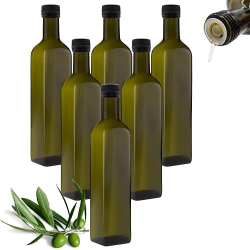 Lot de 6 bouteilles d'huile de 500 ml avec bec verseur, bouteilles en verre vert/marron avec doseur et étiquettes - Nail Gallerys