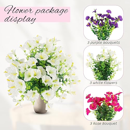 9 Bottes Fleurs Artificielles, Artificielles Fausses Fleurs Décoration, PéTunias Fleurs Balcon Eucalyptus Décor, Aux Uv Résistantes Aux Intempéries, Pour Intérieur Extérieur Balcon Jardin Décor - Nail Gallerys