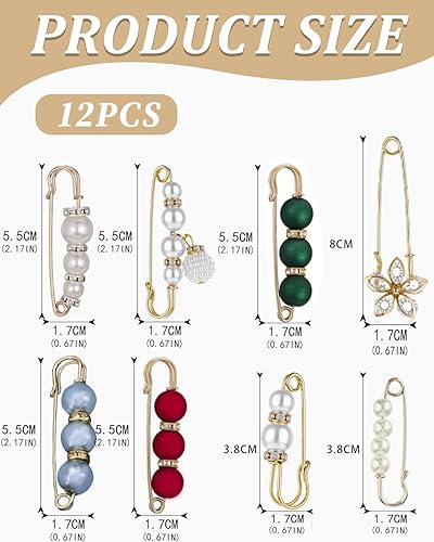 JEXOWIQ Épingles à nourrice,13 pcs Mode Broche De Perle Simulée, Broche en Perle Artificielle Pinces De Sécurité en Fausses Perles Cristal Châle Clips Épingles De Robe, pour Pantalon Foulard Vêtements - Nail Gallerys