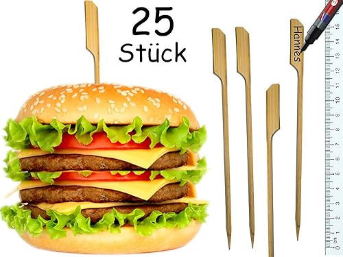 HomeTools.eu® Lot de 25 brochettes en bois pour hamburger - 15 cm - Nail Gallerys