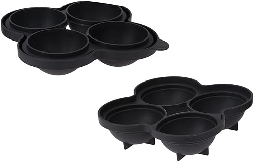 Lot de 4 bacs à glaçons en silicone XL - Anthracite - Diamètre : env. 6 cm - Bac à glaçons pour 4 grandes boules - Grand récipient rond avec couvercle - Nail Gallerys