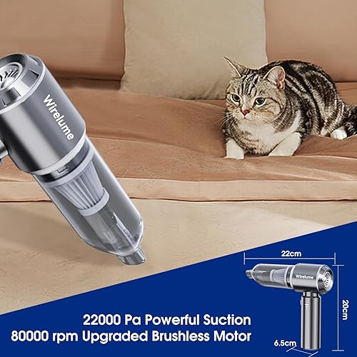 Wirelume aspirateur à Main sans Fil pour Voiture Puissant Aspiration cyclonique de 22 000 Pa Moteur sans balais Portable Rechargeable léger pour Poils d'animaux véhicule Maison - Nail Gallerys