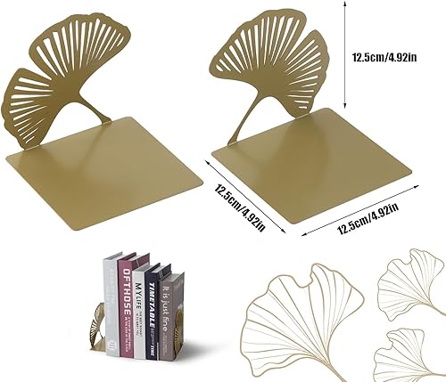Demarsen 2 Pcs Serre Livres en Métal,12.5 x 12.5 x 12.5cm Ginkgo Presse Livre Metal,Séparateur de Livres Creux Décoratifs pour Bureaux Écoles Salons Librairie et Bibliothèque - Nail Gallerys