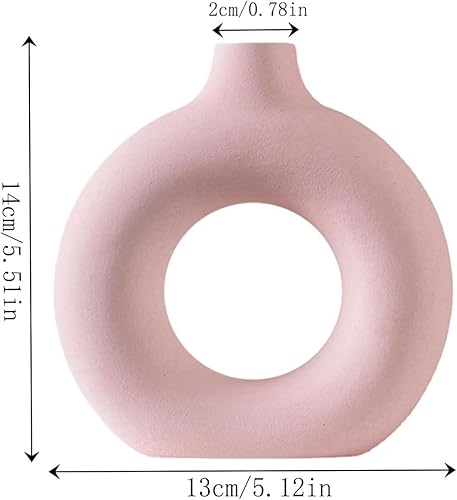 Molyorch Forme Beignet Vase, Vases Céramique Rose, Vase de Fleurs Rond Creux, pour Décoration Bureau Bureau, Décoration Salon, Cadeau Pendaison Crémaillère - Nail Gallerys