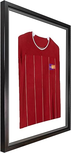 Vivarti Cadre d'affichage standard pour maillot de football, maillot de rugby, t-shirt de bande, boîte d'ombre – 60 x 80 cm – cadre noir, cadre intérieur doré, dos noir - Nail Gallerys