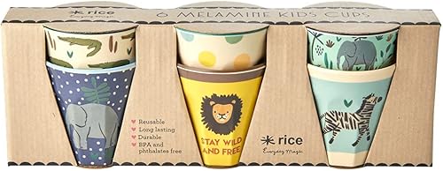 Rice Lot de 6 tasses incurvées en mélamine Motif jungle Bleu - Nail Gallerys