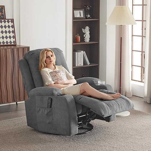 LEADZM Fauteuil Relax avec Fonction électrique Massage,avec 360° Chaleu et Tourner Réglage Manuel de Inclinaison Fauteuil Relaxant avec Repose-Pied,Télécommandes - Nail Gallerys