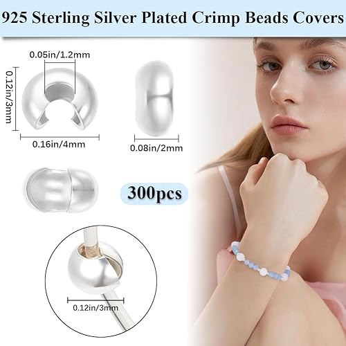 Beebeecraft 1 boîte de 100 cache Perles à Sertir en Argent Sterling 925 cache Nœuds à Sertir Demi Ronds Ouverts Plaqués en Argent Sterling Petites Perles D'Espacement pour la Fabrication de Bijoux - Nail Gallerys