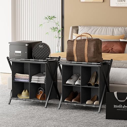 Huhote Porte-bagages avec rangement, support de valise pliable en métal, porte-bagages portable pour chambre à coucher, valise à 2 niveaux, support de rangement pour la maison, la chambre à coucher, 1 - Nail Gallerys