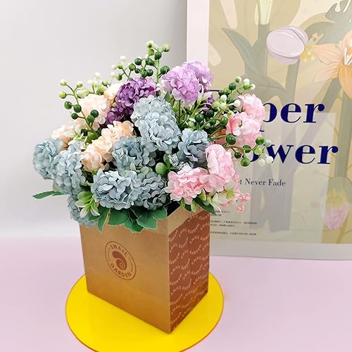 SNAIL GARDEN 40 têtes de Fleurs d'hortensia artificielles,Paquet de 4 Mini hortensias en Fausse Soie avec 1 Vase en Papier Kraft,Mini Boule de chrysanthème Artificielle,Parfaite pour Le Mariage - Nail Gallerys
