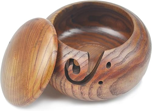 Bol de Fil en Bois, Bol à Tricoter en bois, Bol de Rangement en Fil avec Des Trous Sculptés - Garder le Fil Sans Enchevêtrement, Rangement de Fil de Couture à la Maison pour Tricoter au Crochet - Nail Gallerys
