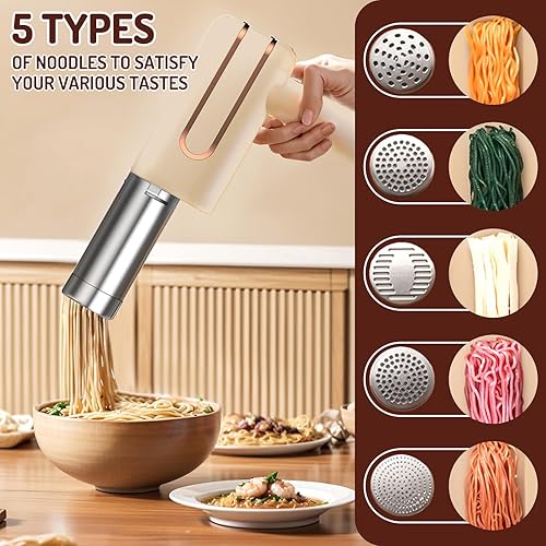Machine à pâte électrique portative, presse à main 5 modes, machine à pâte à main portable, pour spaghetti/fettuccine (beige) - Nail Gallerys