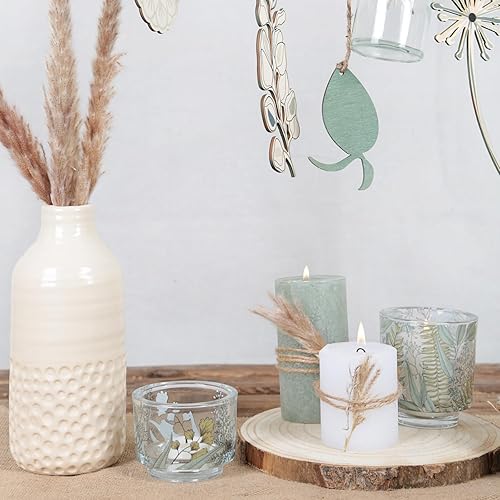 Logbuch-Verlag Lot de 3 photophores en verre - Décoration naturelle - Feuilles vertes et marron - Décoration de table de mariage - 9 x 10 cm - Nail Gallerys