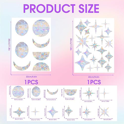 28 Pièces Suncatcher Sticker, Arc-en-Fenêtre Adhère Moon And Sun Phase Window Clings Stickers Anti Collision Oiseaux Autocollants Décoratifs Non Adhésifs pour Cuisine Salle à Manger Chambre - Nail Gallerys