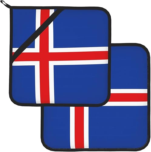 Lot de 2 maniques carrées avec motif drapeau de l'Islande 20,3 x 20,3 cm : tissus de qualité, anti-brûlure et facile à nettoyer - Nail Gallerys