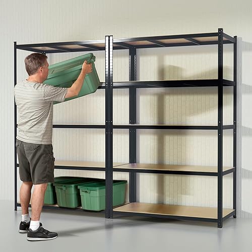 OfficeMarshal l Lot de 2 étagères pour charges lourdes, noires, 180 x 90 x 40 cm | Étagère de rangement, étagère sur pied, système d'emboîtement montable sans outils (Lakota) - Nail Gallerys