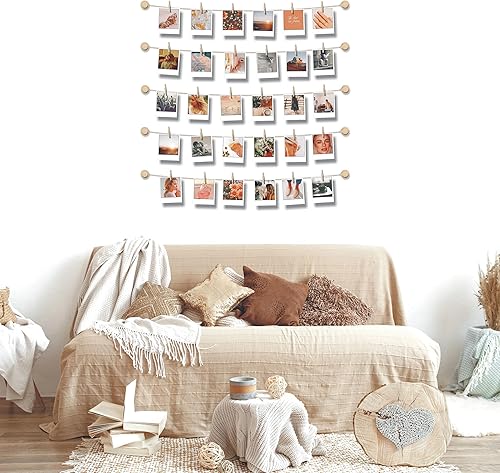 BIZYAC Photo Display – Corde à suspendre instantanément avec clips – Autocollant 3M – Pas de trous muraux – 76,2 x 76,2 cm - Nail Gallerys