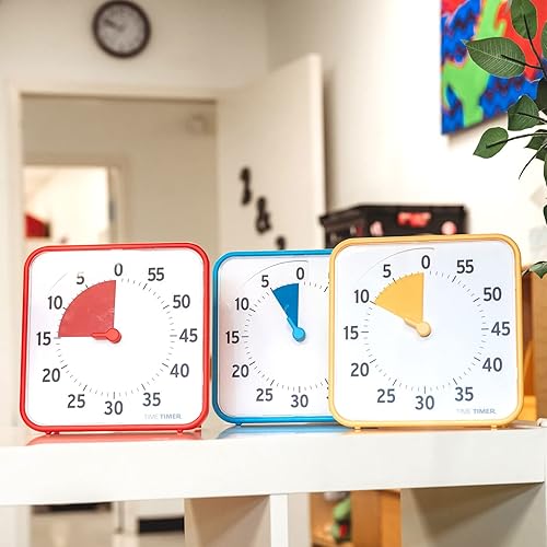 TIME TIMER Classroom Set Couleurs Primaires Minuterie Visuelle 60Min Cartes D'Activité Effaçables Sec Salle Classe Centres d'apprentissage/Horloge Bureau Lot 3 Bleu/Rouge/Jaune 19x19x3cm TT08B-PRM3-W - Nail Gallerys