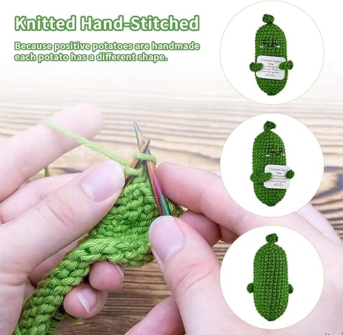 Cornichons de Soutien émotionnel,Pomme de Terre Positive,Support de Cornichon Positif,Mini Poupée de Cornichon Tricotée avec Carte Positive,Cadeaux de Bonne Chance,Cadeaux Positifs,Câlin de Poche - Nail Gallerys