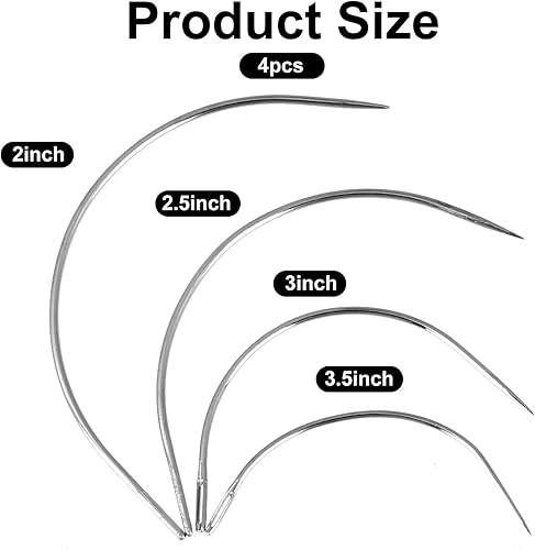 1 lot d'aiguilles à tisser de type C 5,1 cm / 6,3 cm / 7,6 cm / 8,9 cm - Résistantes et durables - Courbées - Pour moquette, cuir, toile, réparation et travaux manuels - Nail Gallerys