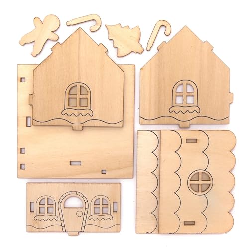 Baker Ross AX364 Porte Bougies en Bois en Forme de Maison en Pain d'Epices - Lot de 3, Photophore en Bois pour Enfants, Décorations de Noël en Bois pour Enfants, Loisirs Creatifs Enfants - Nail Gallerys