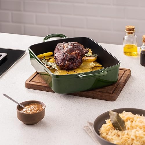 Navaris Marmite en Fonte - Cocotte Faitout en Fonte Rectangle - Antiadhésif avec Revêtement Émail - Cuisson Homogène pour Gaz Induction Four 260° - Nail Gallerys