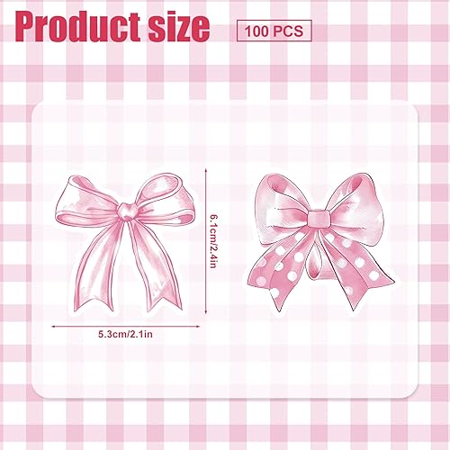 100pcs Autocollant Coquette Noeud, Imperméable Autocollants Noeud Rose Mignon Autocollant Noeud Papillon pour Bouteille d'Eau Ordinateur Portable Téléphone Journal Cadeaux pour Filles - Nail Gallerys