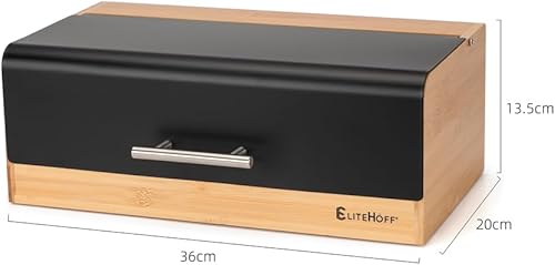 EliteHoff Boîte à pain en métal en bambou, boîte à pain 36 x 20 x 14 cm, boîte de rangement pour pain en bambou et métal, panier à pain (noir) - Nail Gallerys