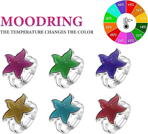 Hifot 10 Pièces Bague d'Humeur Ajustable, Sirène Animal Anneaux d'Humeur Changeants de Couleurs Mélangées pour Filles Femmes, Faveurs de Fête d'anniversaire - Nail Gallerys