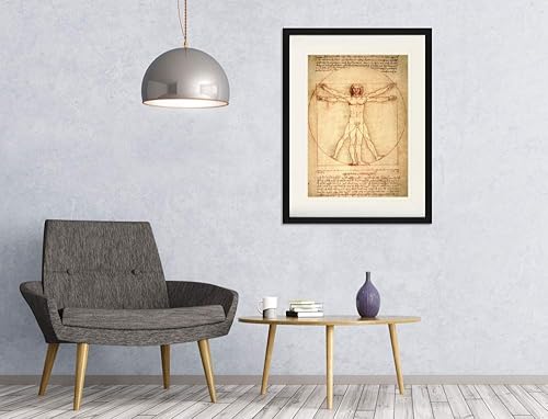 1art1 Leonardo Da Vinci Poster Homme De Vitruve, vers 1490 Affiche Encadrée avec Passe-Partout Élégant | Images Murales | dans Un Cadre Photo 40x30 cm - Nail Gallerys