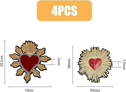 HOBBIESAY 4 Pcs 2 Style Coeur Patch Patchs à Paillettes Faits à la Main Paillettes Dorées Rouge Amour Fleurs Adhésif Thermofusible Brodé Patch Applique Pièce pour Jeans Veste Décorations de Vêtements - Nail Gallerys