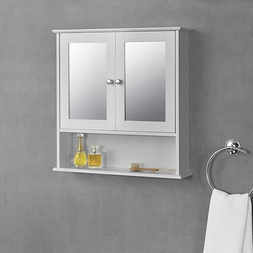 Placard Mural à Miroir Design Meuble de Rangement à Suspendre avec 2 Portes Étagère Réglable en Hauteur MDF 58 x 56 x 13 cm Blanc - Nail Gallerys