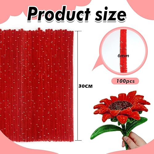 TOAOB 100 Pcs Fil Chenille Paillettes Cure Pipes Rouge Tiges de Fils Cleaners Crafts Set pour Bricolage et Artisanat Décoration Loisirs Creatifs - Nail Gallerys