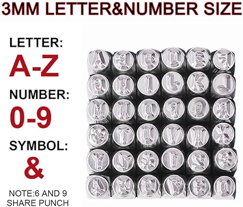 PandaHall Elite - 36 pcs DIY Scrapbook Timbres Seal en Fer Lettre Alphabet A-Z et Numero 0-8 Lettres et Esperluette & Chiffres à Frapper Chiffres Tampon Metal, Platine, 3mm - Nail Gallerys
