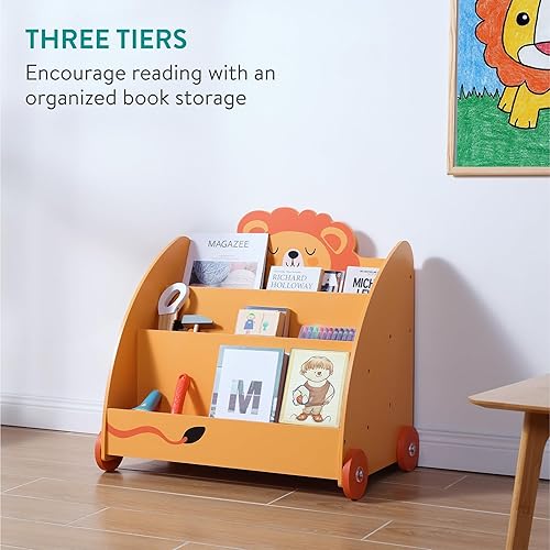 Navaris Bibliothèque pour Enfants - Étagère pour Livres et Jouets 60 x 58 x 40 cm - Rangement avec 3 Compartiments pour Chambre Salle de Jeux méthode Montessori - Nail Gallerys