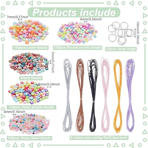 FREEBLOSS 582Pcs Kit de fabrication de porte-clés en perles acryliques Porte-clé en perles de lettres Kit porte-clés en perles Porte-clés en perles pour le bricolage Porte-clé en perles colorées - Nail Gallerys