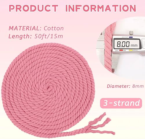 CAMAL Corde Coton Cordon 8mm Fil Macramé Grosse Decoration Corde Epaisse Cordelette Tressée pour Bricolage, Décoration Murale, Suspension de Plantes, Jardinage (8mm x 3m, Blanc) - Nail Gallerys