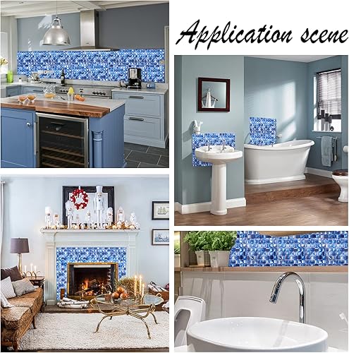 PH PandaHall 10pcs Sticker mosaïque Autocollant auto-adhésif Tuile de papier peint amovible bleue Peler et coller la tuile Sticker mural dosseret pour cuisine salle de bain, 20x20cm - Nail Gallerys