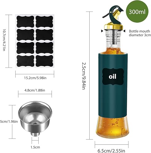 Bouteille Huile Olive bec Verseur, 2 Pack Distributeurs d'Huile Cuisine Vinaigre avec Entonnoir, Distributeur Huile d’Olive/Vinaigre/Sauce de Soja Outil pour Barbecue/Cuisson/Salade - 300ML - Nail Gallerys
