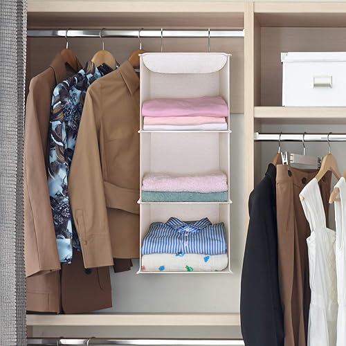 MaidMAX Étagère Suspendue de Toile, Etagere Rangement, Organiseur Placard de Rangement à 3 Compartiments avec 2 Crochets, Organiseur de vêtements, Armoire Meuble de Rangement, 25x38x61cm, Beige - Nail Gallerys