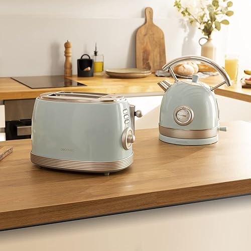 Cecotec Toast & Taste 800 Vintage Light Blue. 850 W, double fente courte extra large de 3,8 cm, 2 toasts, finitions en acier inoxydable, style vintage, 3 fonctions, bleu - Nail Gallerys