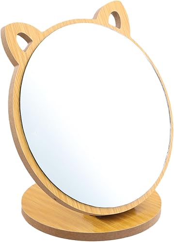 Cozlly Miroir a Poser Forme d'oreille de Chat, Pliable Miroirs de Table avec Base en Bois, Miroir Maquillage, Miroir de Maquillage, Miroir Rond en Bois 19×17cm, Miroir de Cosmétique Haute Définition - Nail Gallerys