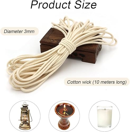 Bieiyhe Meche Ronde Lampe à Huile 10m,Meche pour Lampe a Petrole,Mèche en Coton,Mèches de Bougie Naturelles,Mèche en Fibre de Verre,Mèches de Rechange,Meche Lampe Brûleur Catalytique pour Fabrication - Nail Gallerys