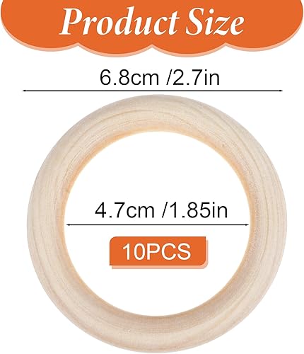 Tyqour Lot de 10 anneaux en bois naturel pour bébé - 70 mm - Anneaux en bois macramé - Anneaux de dents en bois - Anneaux en macramé - Anneaux en macramé - Anneaux de décoration à suspendre - Nail Gallerys