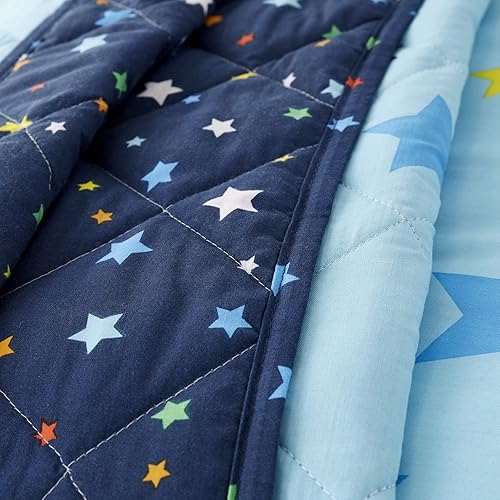 Happy Linen Company Couvre-lit matelassé réversible Bleu Multi étoiles pour Filles et garçons - Nail Gallerys