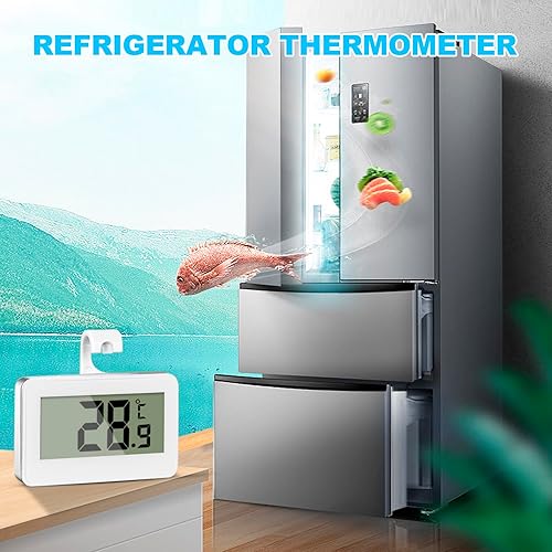 Thermomètre Réfrigérateur, Lot de 4 Thermomètre Congélateur étanche avec écran LCD, Crochet, Mini Digital Thermometre Frigo (-20°C à 60°C), Idéal pour Cuisine, Restaurants, Maison - Nail Gallerys