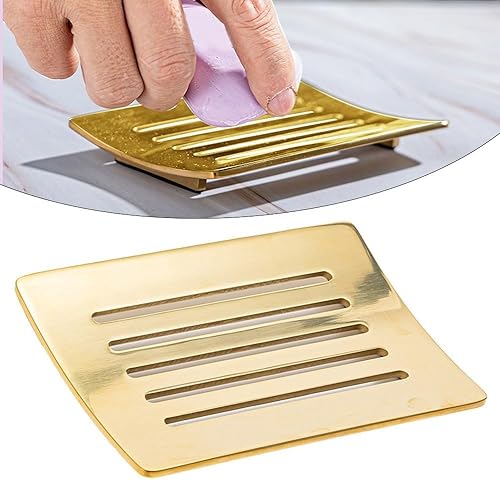 ZAMETTER Porte-savon en acier inoxydable 304 - Auto-drainant - Résistant à la rouille - Moderne - Pour salle de bain et cuisine - Support d'évier en éponge - Doré - Nail Gallerys